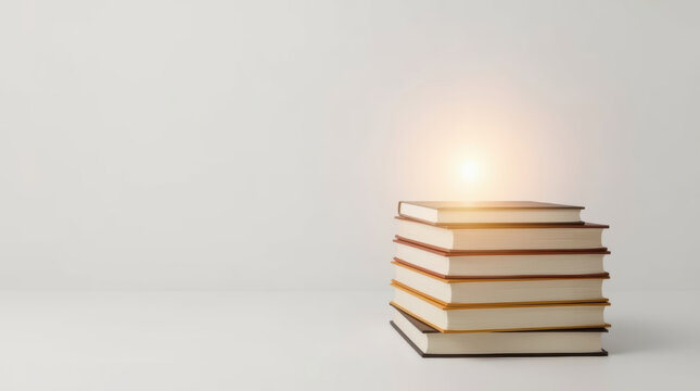 Elegant stack of books beside warm light creates calm reading scene
