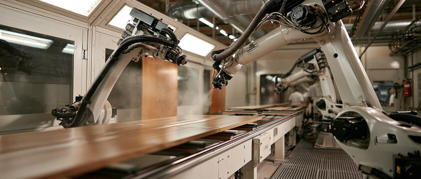 Industrial robotic arms working on an automated assembly line