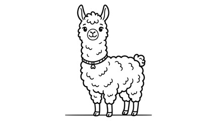 Fototapeta premium Cute llama drawing in a simple black and white line art style for kids coloring book page
