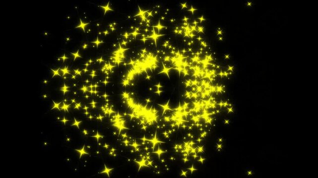 Golden magical star glitter trail curve motion, glowing golden sparkle stream, fairy dust burst animation, vector flat doodles, and golden glowing fairy sparkle line burst on black screen. 4k
