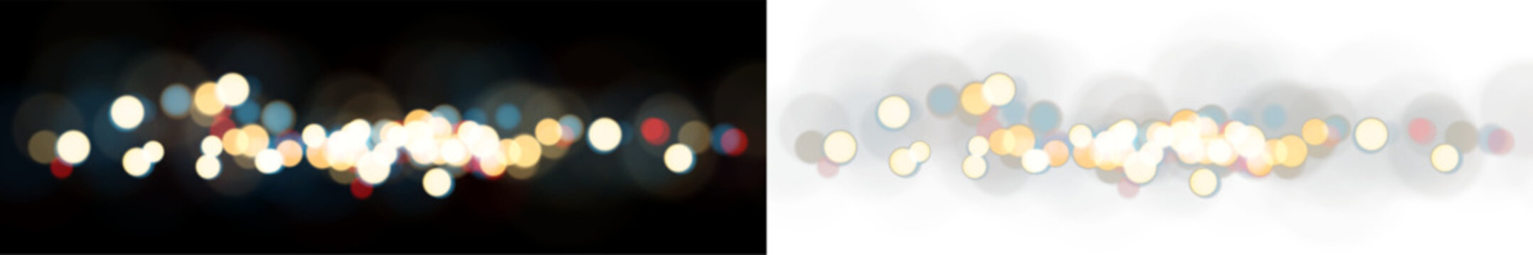 Abstract festive bokeh lights vector wave banner. Glowing golden circles with soft colored particles overlay. Bright holiday garland graphic