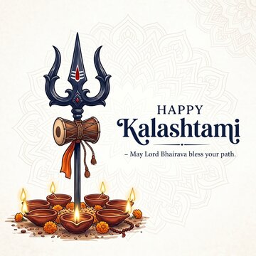 Happy Kalashtami Trishul Diya Spiritual Greeting Banner
