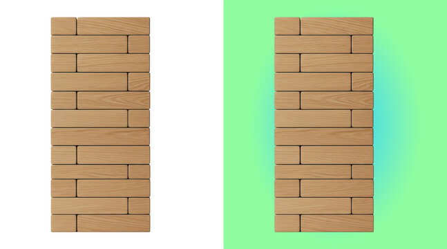 Wooden block tower game stack 3D render