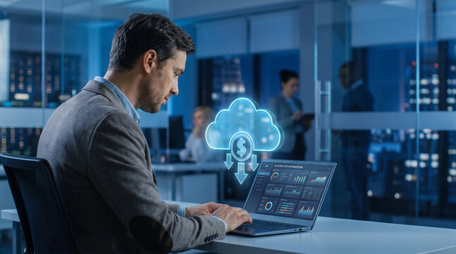 AI Cloud Cost Optimization Dashboard on Laptop 