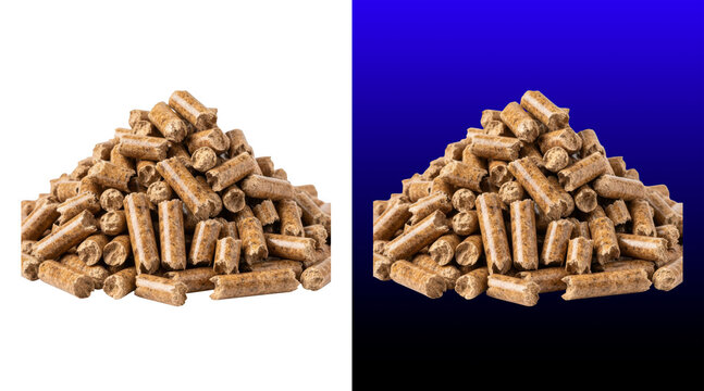 Wooden pellet fuel blocks close up comparison