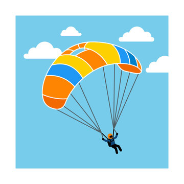 Person parachuting with a colorful parachute in the sky.
