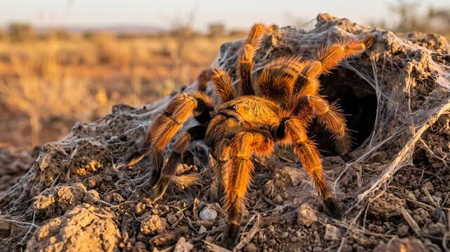 orange baboon tarantula close up at morning light in usambara mountains tanzania video