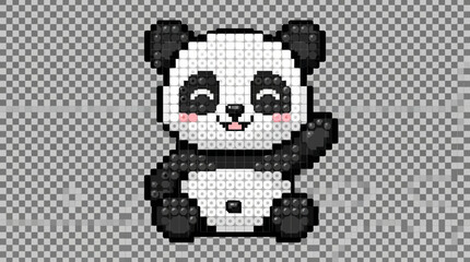 Cute pixel art panda waving hello, kawaii 8-bit character, isolated on transparent background © Rizky