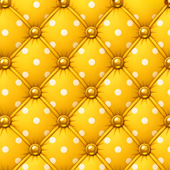 Obraz premium Yellow quilted leather surface with polka dots and gold buttons