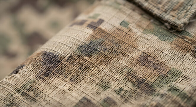 Close up of ripstop camouflage fabric texture