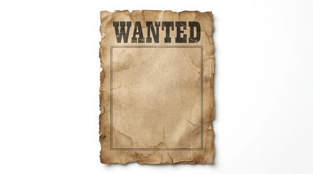 Blank wanted poster with space for design isolated on white