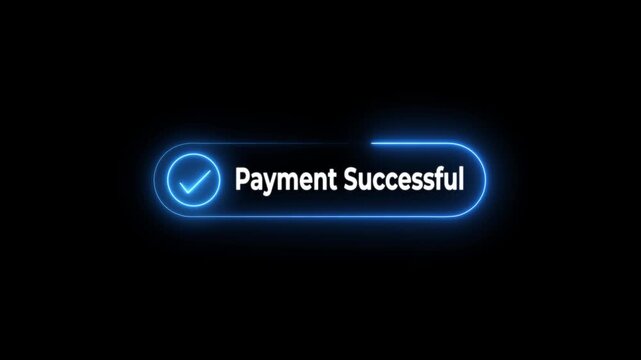 neon payment successful button on black background. neon check mark with payment successful. Confirmation, money transaction concept.