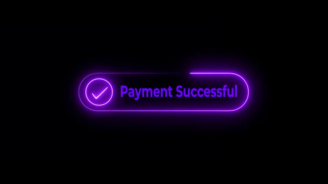 neon payment successful button on black background. neon check mark with payment successful. Confirmation, money transaction concept.