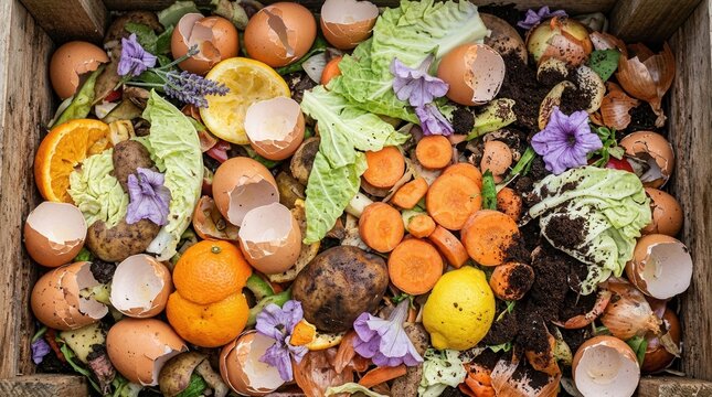 Organic waste pile for composting shown in a closeup background