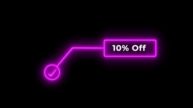 10% off sale white color animation. Neon speech bubble line 10 percent off sale glowing animation black background 4k video.