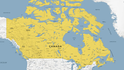 Canada Highlighted on Light Geographic Map of North America © Porcupen