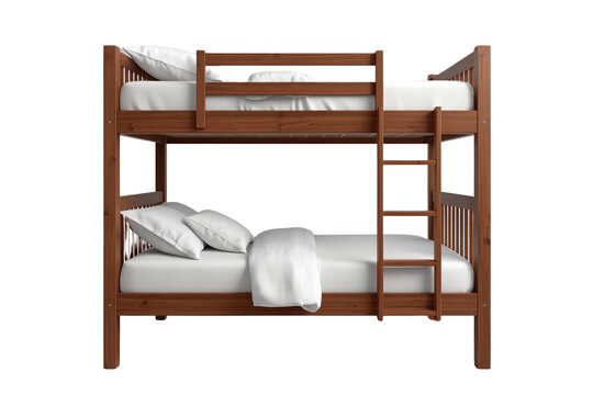 Wooden bunk bed with bedding isolated on transparent background
