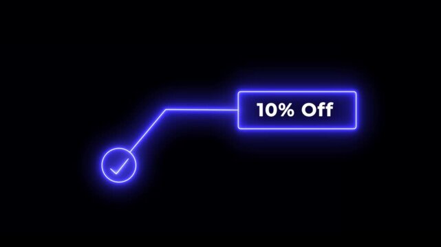 10% off sale white color animation. Neon speech bubble line 10 percent off sale glowing animation black background 4k video.