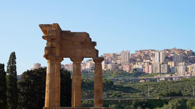 Ancient Greek temple ruins overlooking Agrigento Sicily
