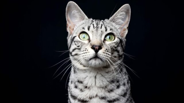 egyptian mau cat close up isolated on black background video