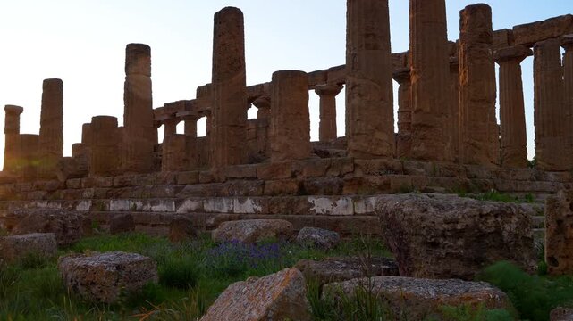 Ancient Temple of Juno ruins at sunset in Agrigento