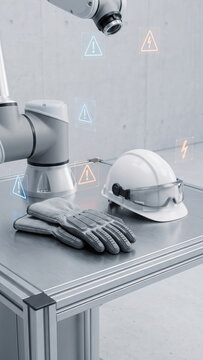 Industrial robotic arm safety helmet glove ai energy safety workplace technology