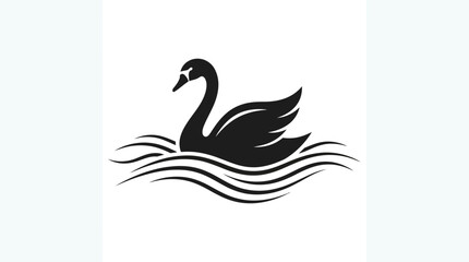 Fototapeta premium Black swan swimming gracefully on water waves logo icon, elegant bird vector illustration