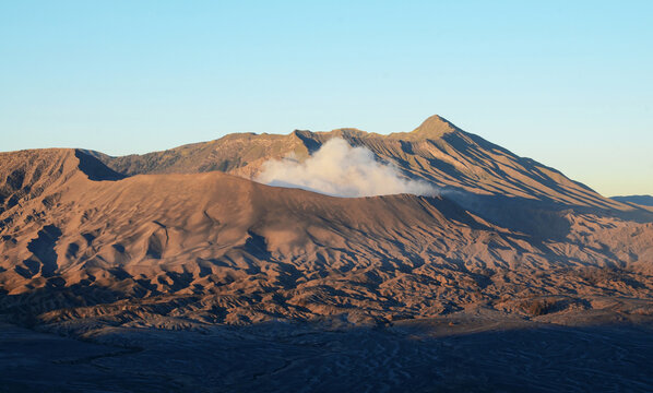 Mount Bromo Active Volcano Emitting Steam in East Java, Indonesia