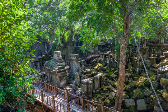 View of Prasat Beng Mealea, khmer temple ruins in the jungle, Angkor, Cambodia