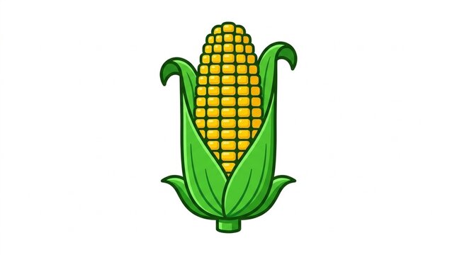 Single fresh corn cob with green husks isolated on a white background