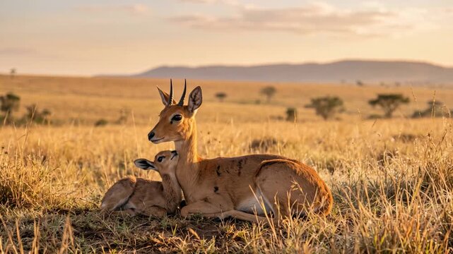 oribi with little one close up at morning light in kruger national park south africa video