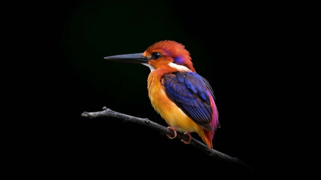 oriental dwarf kingfisher close up isolated on black background video