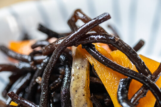Japanese kinpira gobo seasoned sauteed burdock root dish.