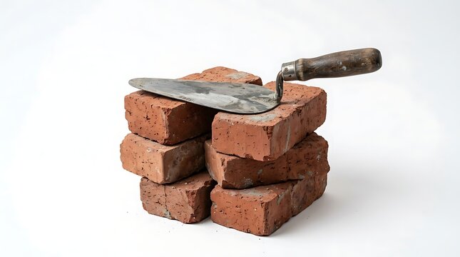 brick stack with trowel on top for construction or DIY project