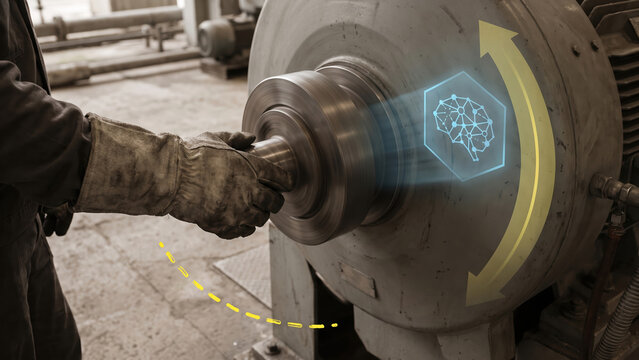 Industrial worker operating machinery with ai energy safety guidance