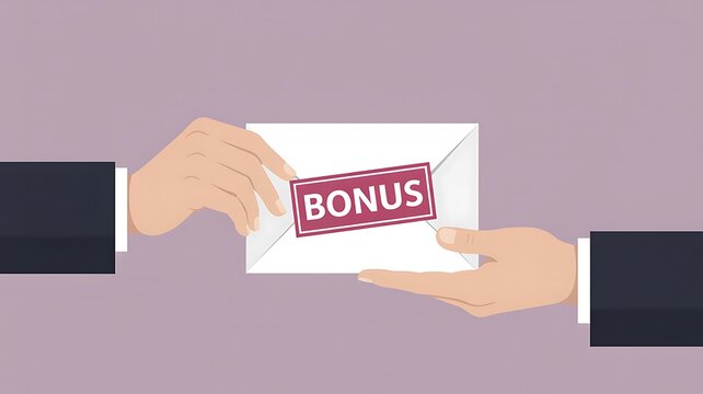 Bonus card exchange between hands representing employee reward and financial incentive