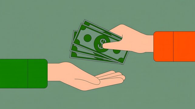 Money exchange between hands representing cash payment and financial transaction