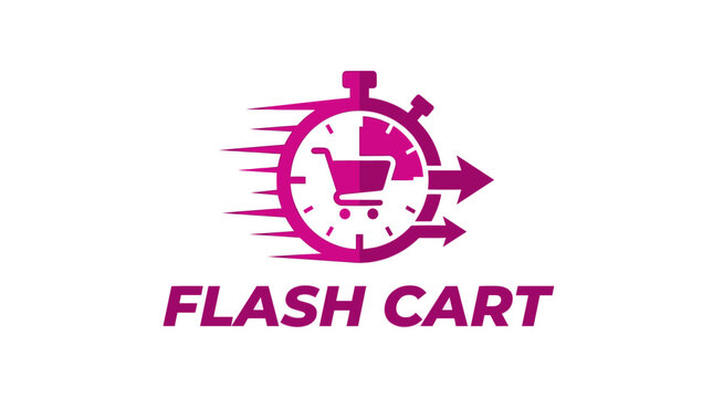 Flash cart stopwatch speed shopping logo.