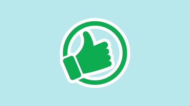 Approval and positive feedback sticker animation with a green thumbs up hand inside on a transparent background. Approval gesture positive. Seamless animated icon. 4K video overlay isolated element.