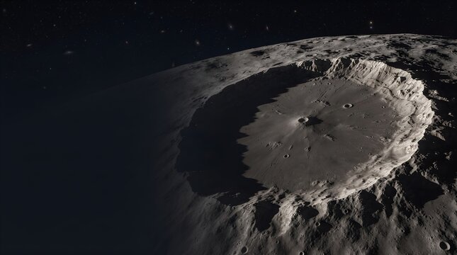 Stunning lunar landscape featuring a large impact crater on the surface of the moon.