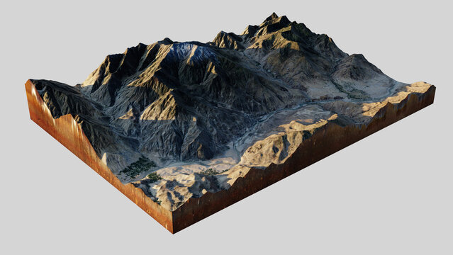 3D Isometric Terrain Model of Nanga Parbat Peak and Indus River Valley, Pakistan