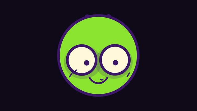 Funny green alien face with big eyes and a playful smile on a dark background vector illustration