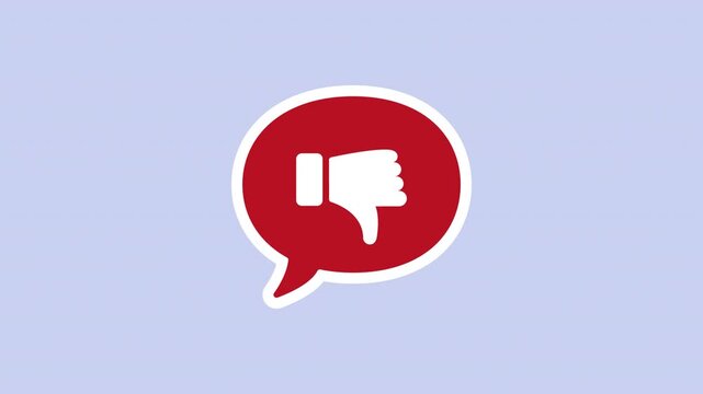 Negative feedback communication sticker animation with a red speech bubble with on a transparent background. Disapproval dislike negative. Seamless animated icon. 4K video overlay isolated element.