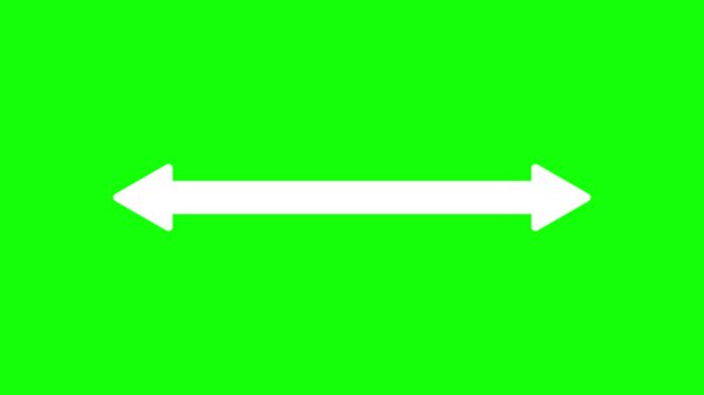 White Double-Sided Horizontal Arrow Icon Isolated on Green Screen Chroma Key Background Animation. Animated Video 4K