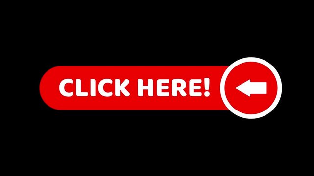 Animated click here call to action button animation on transparent background alpha channel. Animation 4K Video