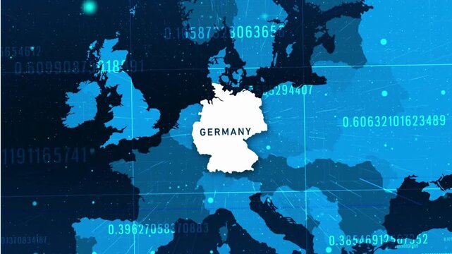 Technological Germany map animation in 4K, featuring a modern digital design suitable for technology, business, data, and geographic visualization.