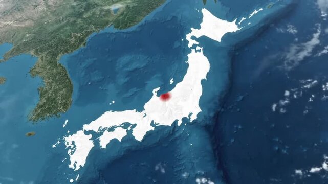 Satellite Map of Japan with Highlighted Region and Location Marker for Geographic Analysis and Travel Planning