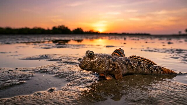 mudskipper close up at sunset light in sundarbans national park india video