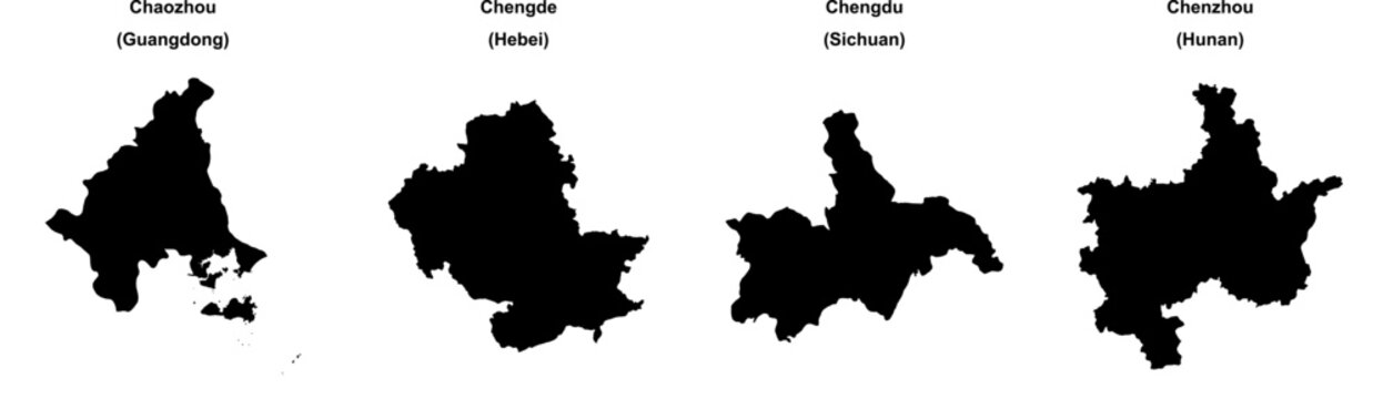 Chaozhou, Chengde, Chengdu, Chenzhou outline maps