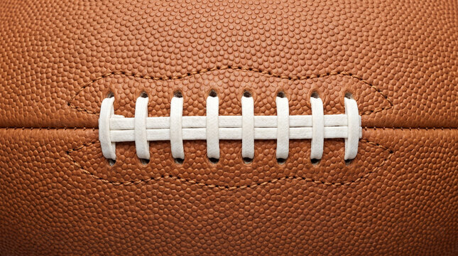 Close-up football pigskin lace stitching texture